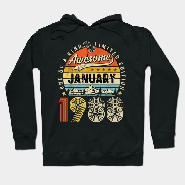 Awesome Since January 1988 Vintage 35th Birthday Hoodie by Red and Black Floral